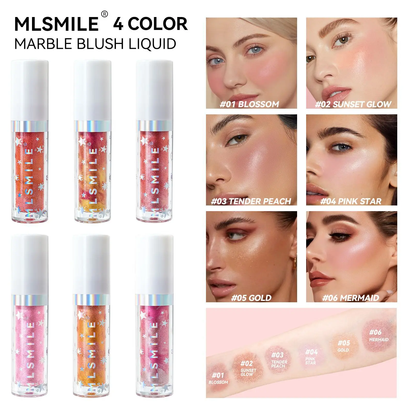 Evidenziatore in marmo Fard liquido Trio Palette viso scintillante Trucco snellente all-in-one Lunga durata Non grasso Cruelty Free