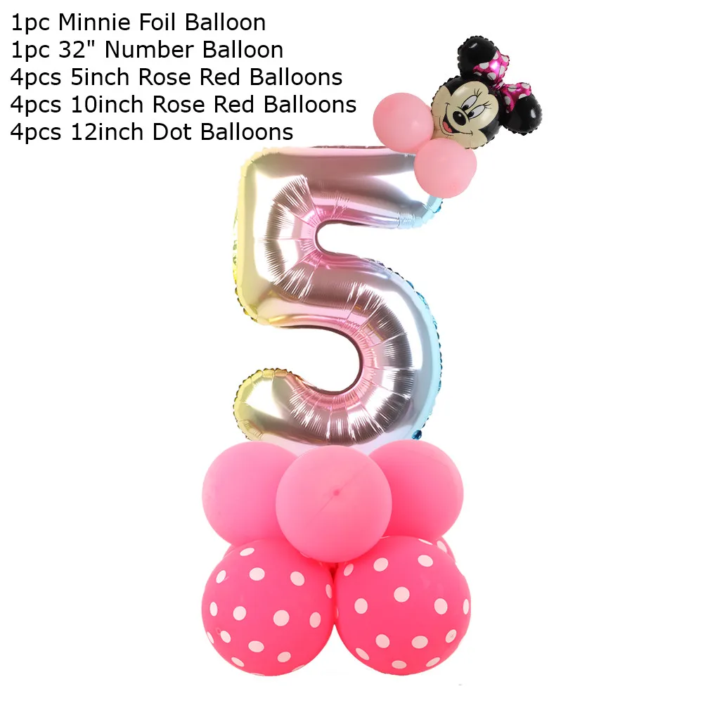 14pcs Disney Pink Minnie Foil Balloons Set ragazze regali di compleanno decorazioni per feste età 1 2 3 4 5 6 7 8 9 numero Globos forniture