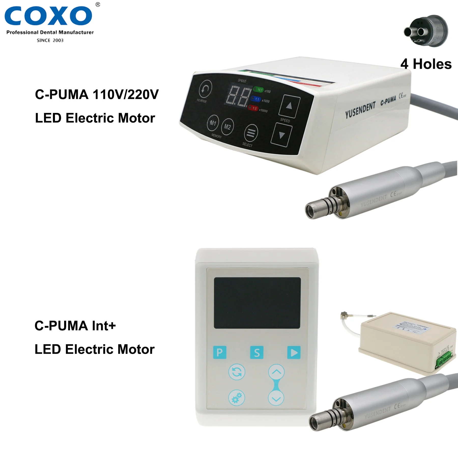 COXO Dental LED Electric Micromotor Brushless E-type Multi-rate Selectable Fit Fiber Optic Handpiece C-Puma/C-PUMA INT+