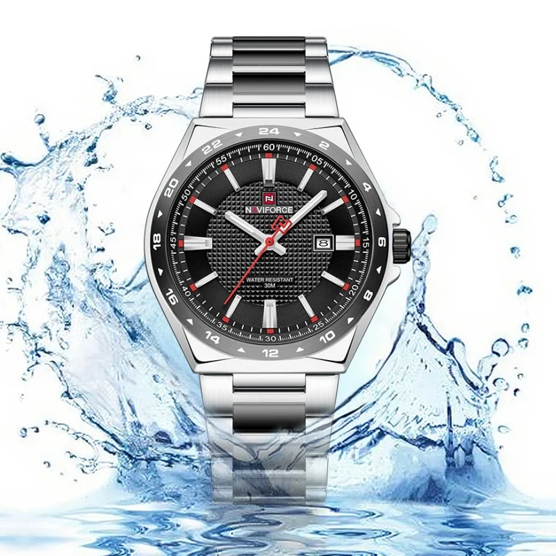 NAVIFORCE Unique Men's Quartz Watch Date Display Stainless Steel Watchband 3ATM Waterproof Luminous Pointer Men's Watch