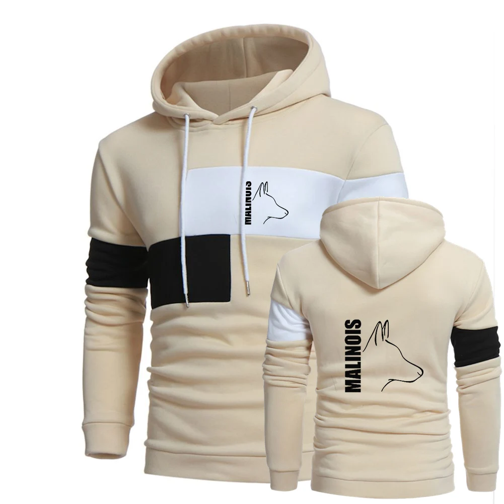 Silly Dog Belgian Malinois 2023 Men’s New Spring Autumn Fashion Hip-Hop Hoodie Print Three-Color Stitching Sportswear Sweatshirt