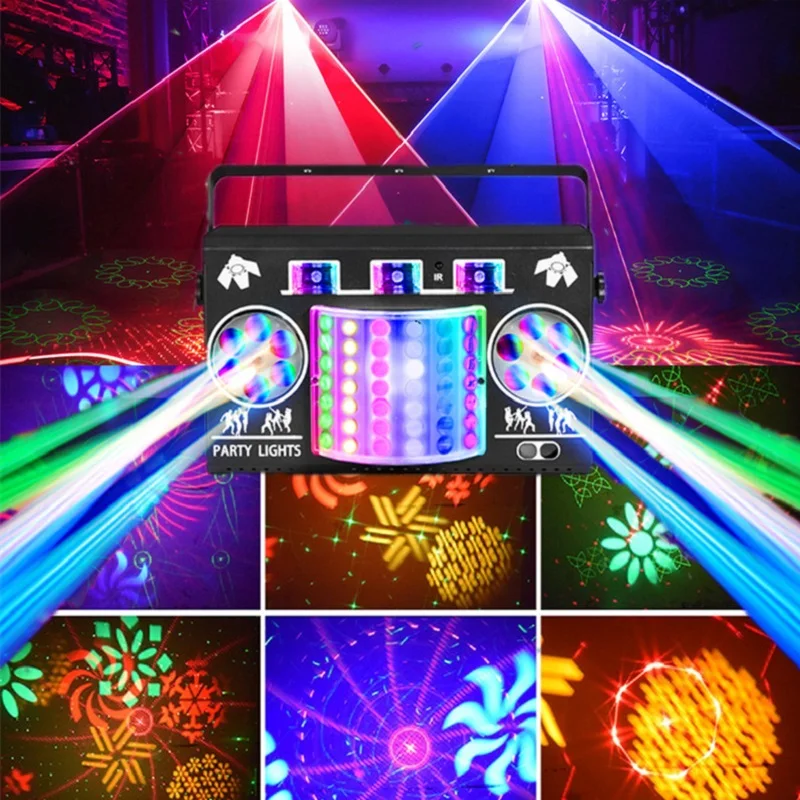 DJ كشاف إضاءة للحفلات ديسكو الكرة 5 في 1 مصطربة ضوء الإسقاط التحكم التعريفي ضوء المرحلة DMX التحكم الأسرة حفلة كرنفال #1