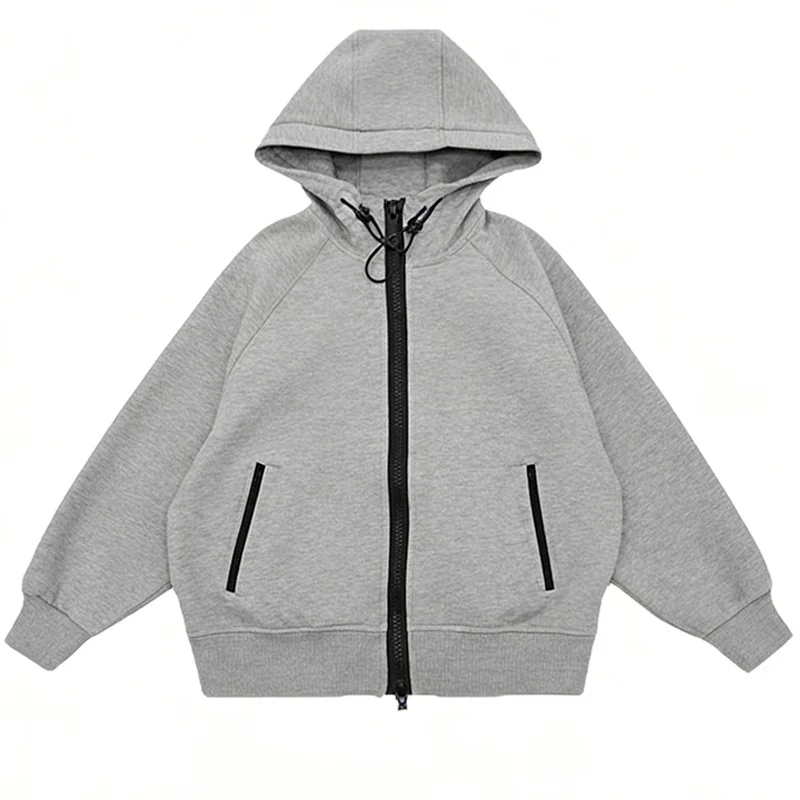 Jungenjacke mit Kapuze und doppeltem Reißverschluss, 2025, Frühling und Herbst, neuer Stil für Kinder mittleren Alters, Strickjacke, Herbstoberteil