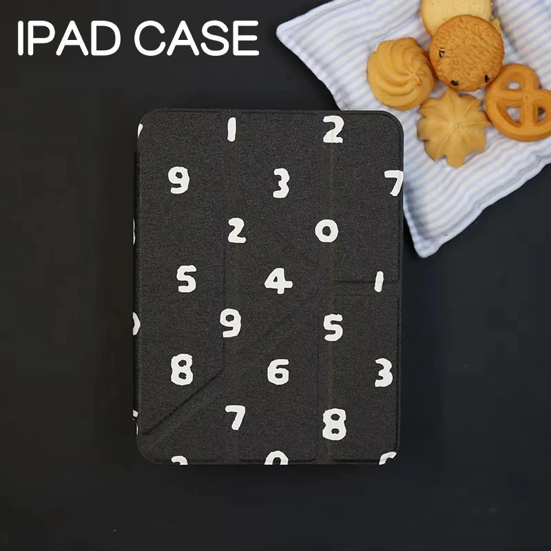 New Minimalist White Numbers Y2K Y-Fold Tablet Case For iPad Pro 13 11th M5 M4 12.9 A16 10 8 7 9th 10th Air 11 M2 M3 Mini Cover
