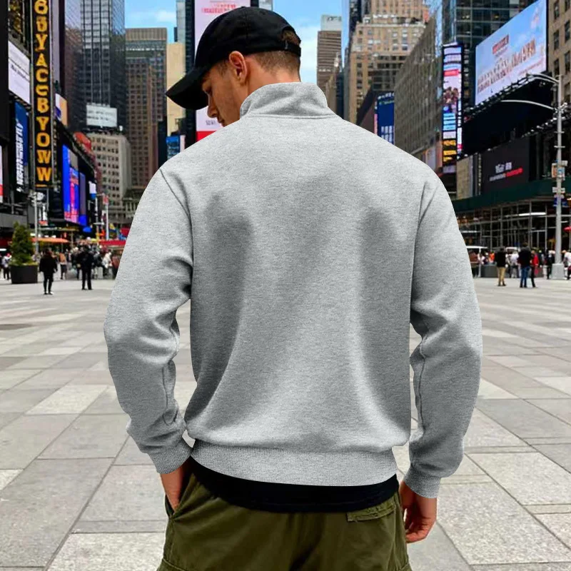 Grenzübergreifender Herbst- und Winter-Samt-Pullover für Herren, locker geschnitten, im Retro-Stil, lässig, mit Stehkragen, halbem Reißverschluss und Taschen für Pendler. – Detail 32
