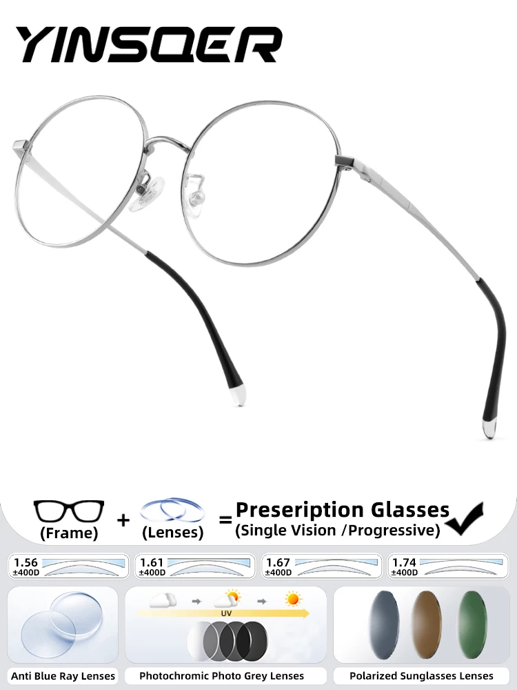 

Titanium Progressive Prescription Glasses Men Women Round Anti Blue Light Photochromic Eyewear Optical Myopia Sunglasses UV400