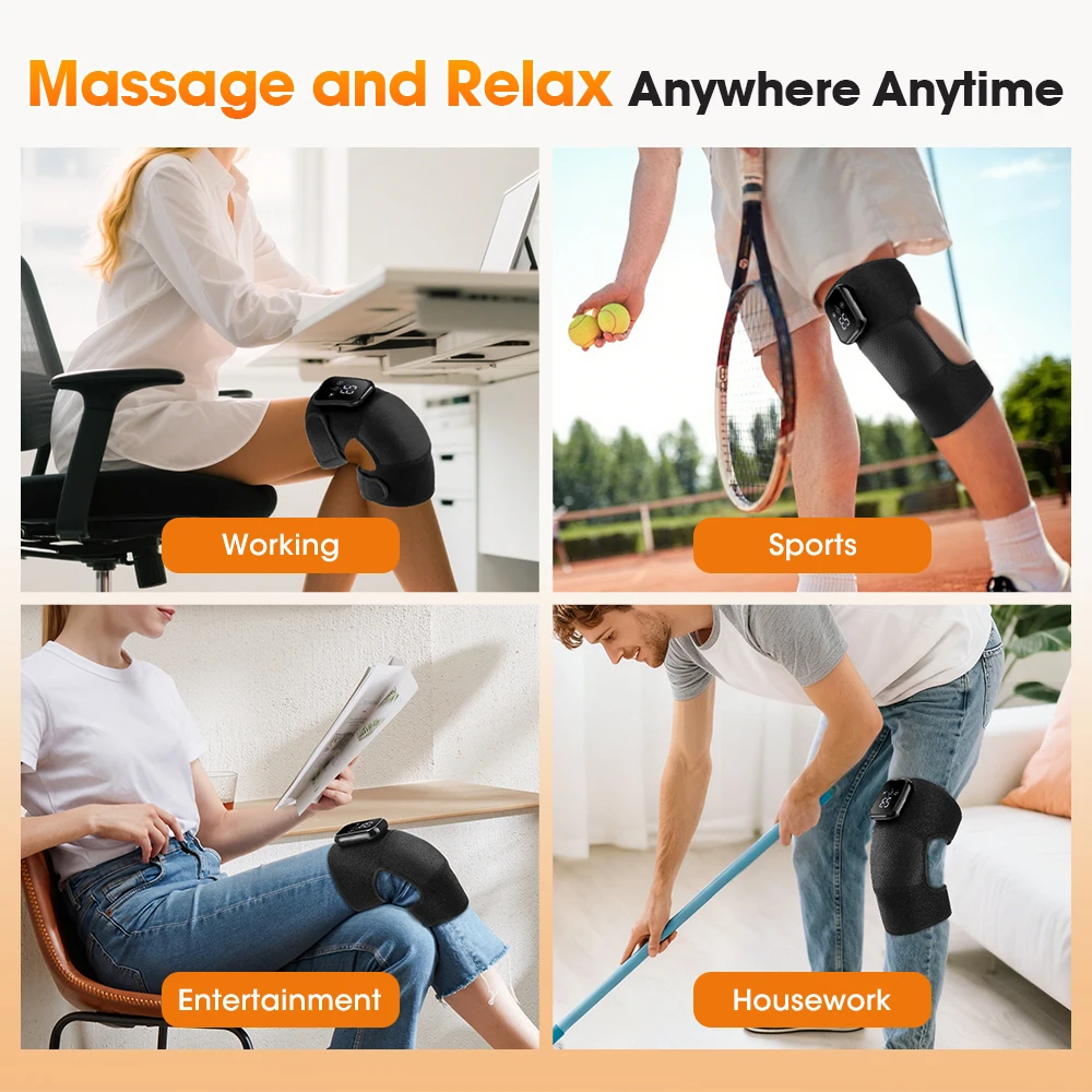 Smart Vibration Massage Knee Pad Heating Wrap Belt Larger Thermal Area Joint Muscle Relaxation Brace Hot Compress Knee Massager