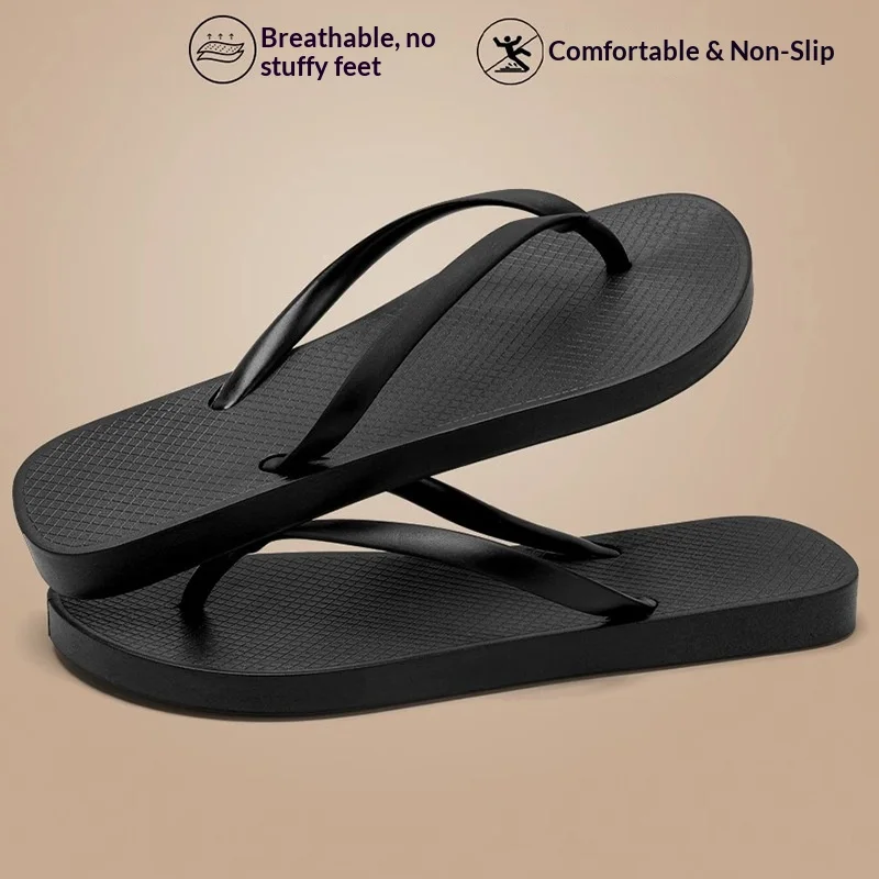 

Flip Flops Women Thick Sole Summer Non Slip Breathable Fashion Outdoor Beach Casual Black Slippers For Daily Walking Vacation