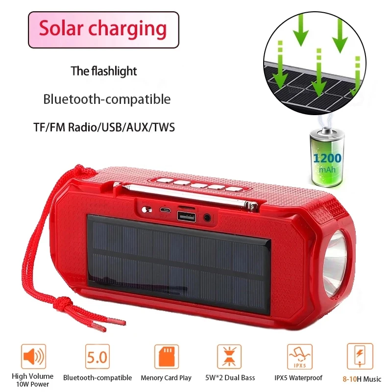 TG280 Bluetooth Speaker Portable Wireless Stereo Bass Music Box TWS Outdoor Speaker Support TF/FM Radio/USB/AUX With Flashlight