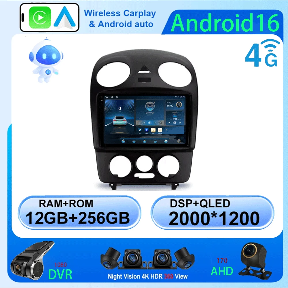 Android 16 Car Radio For Volkswagen Beetle A4 2002-2011 GPS Navigation Auto Wireless CarPlay Lntelligent Multimedia Touch Screen