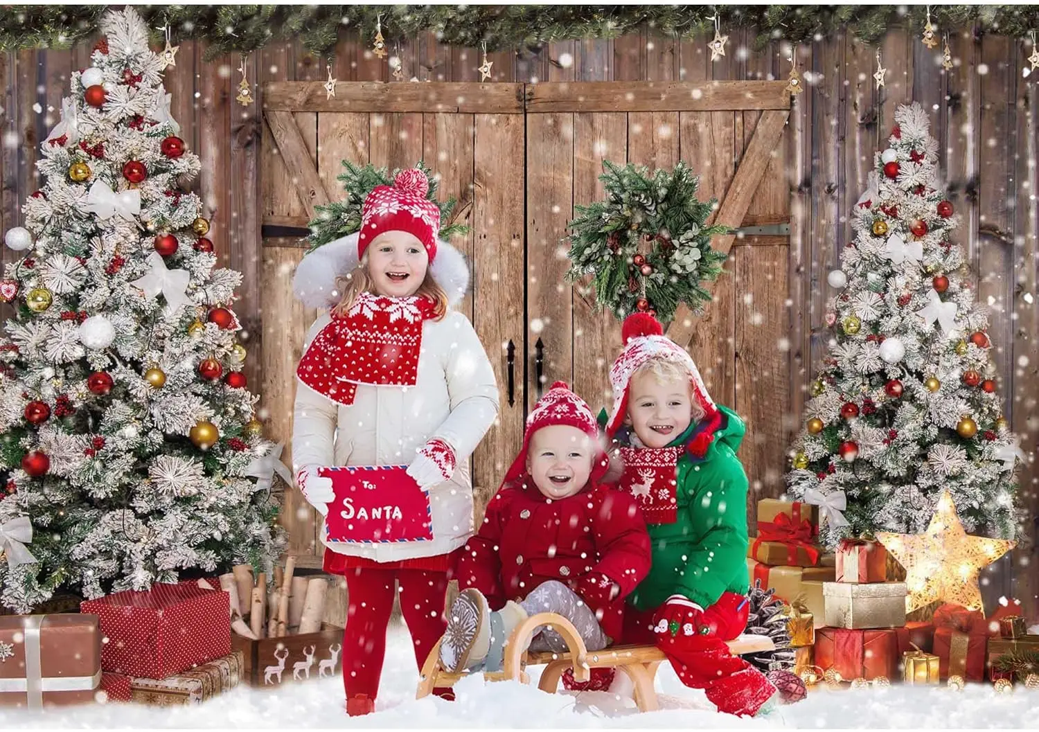 Christmas Backdrop Winter Merry Xmas Tree Fireplace Gift Window Christmas Family Party Decor Photography Background Photo Studio