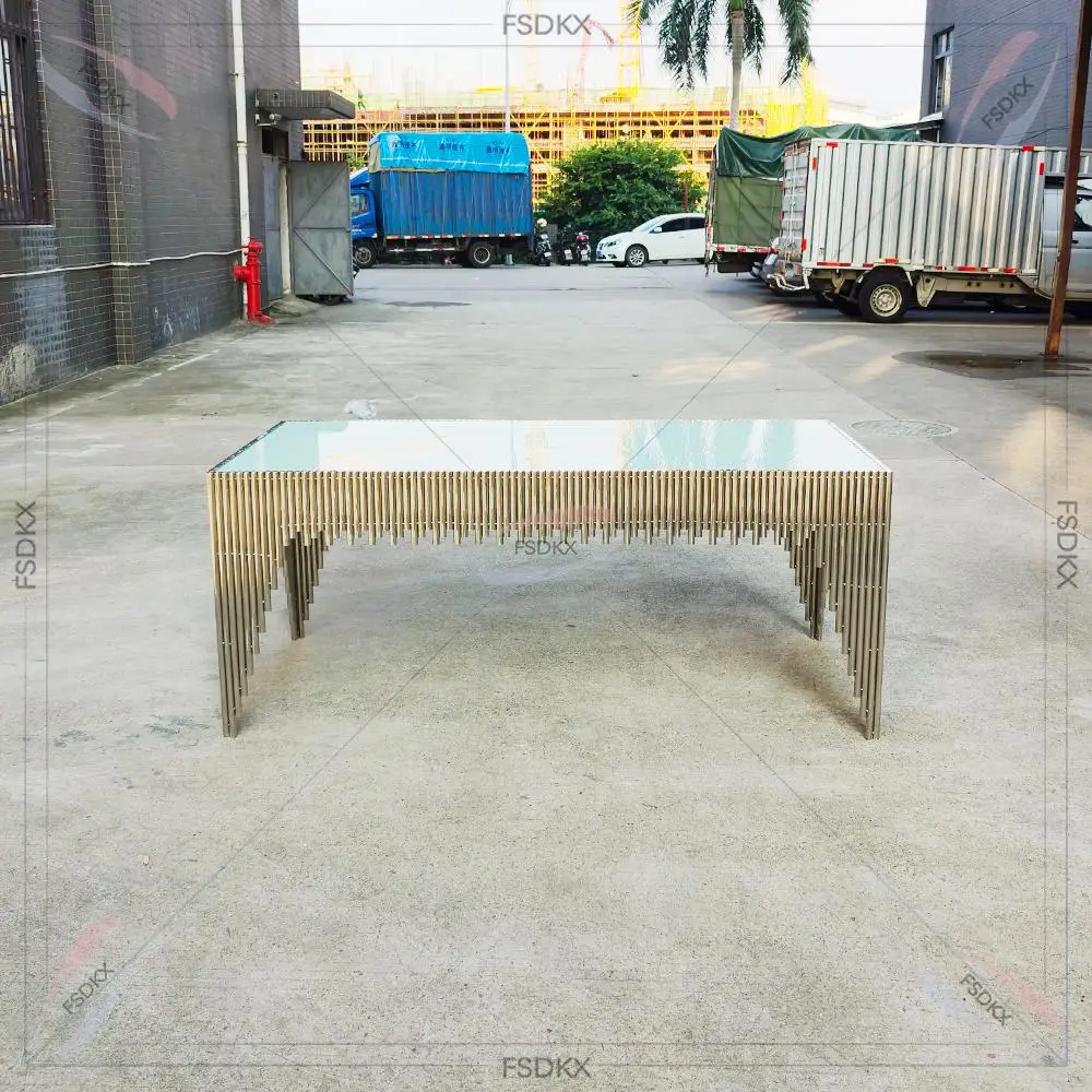 High quality Stainless Steel Mirror Glass Table Luxury Wedding Dining Table for reception hotel dining table for party events