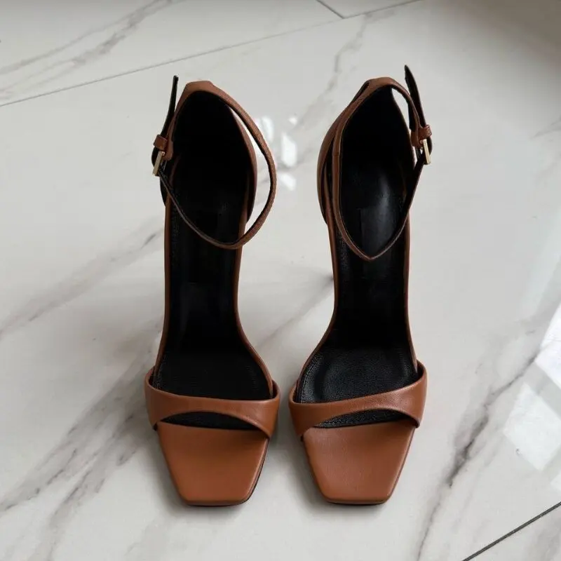 European American Style Square Head Open Toe One Word Buckle Super High 8CM Up Heel Bag Heel Fashion Sandals Large Size 34 46 view 5