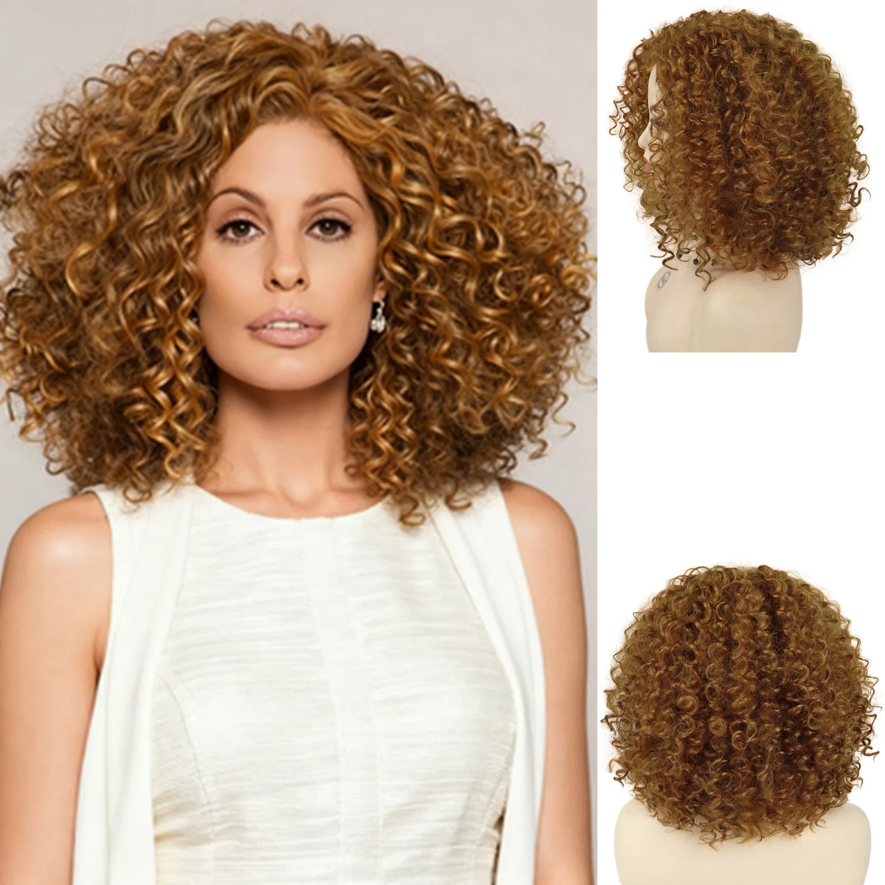 

Натуральные синтетические полные парики Короткие смешанные блондинки афро парики для женщин Кудрявый вьющийся парик Афро-американский парик Ежедневная вечеринка Хэллоуин