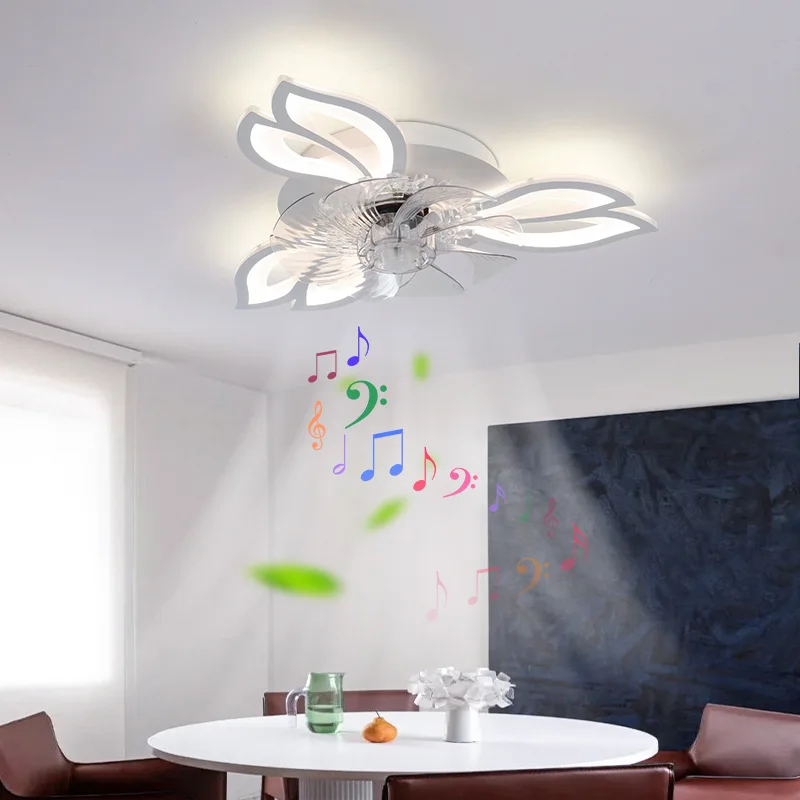 

Roofs Ceiling Fan With Light And Remote Control Bluetooth Speaker Chandelier Silent 6-Wind Speed Fan Lamp For Living Room