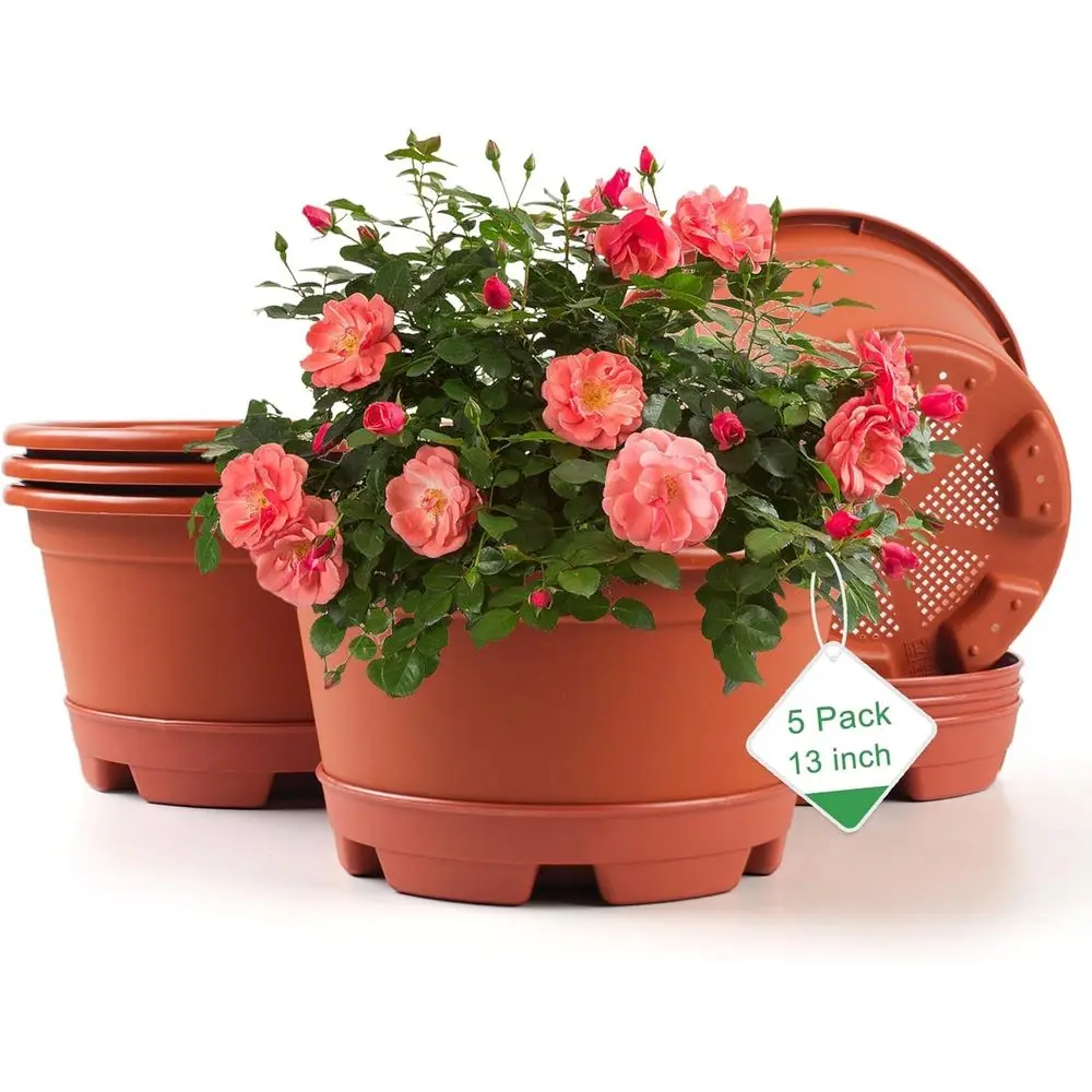 

KPUVX Outdoor lower Pots 5 Packs 13 inch pots or Plants ern Decorative Garden Pot with Saucer, Lightweight Large Resin Planters