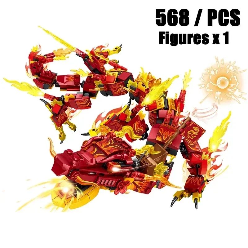 Phantom Ninja Ice Ice Fire Double Headed Dragon Series Element Dragon Building Blocks Set Classic Cartoon Model Bricks Kit Toys