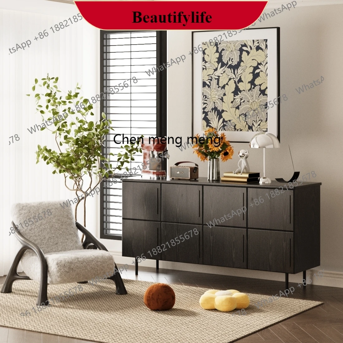 

G153 Cherry wood entrance French chest cabinet antique dining side cabinet retro solid wood decorative locker