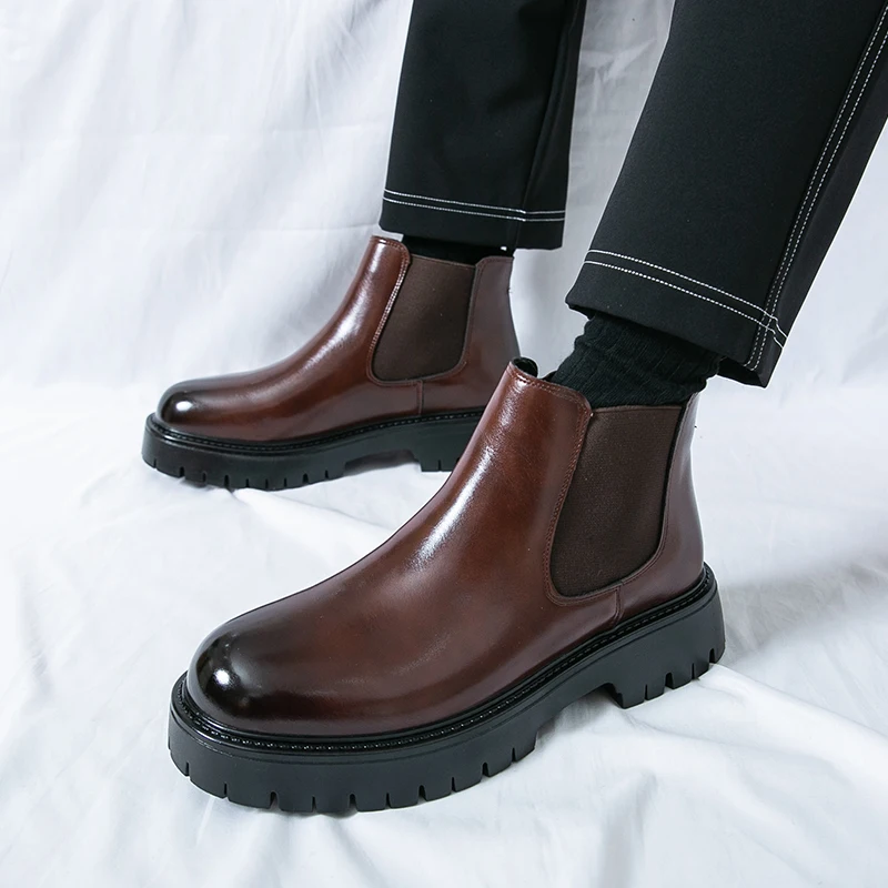 

Высокие ботинки челси на весну 2026 года | Кожаные ботинки на толстой подошве без застежек для делового и повседневного стиля | Доступны большие размеры