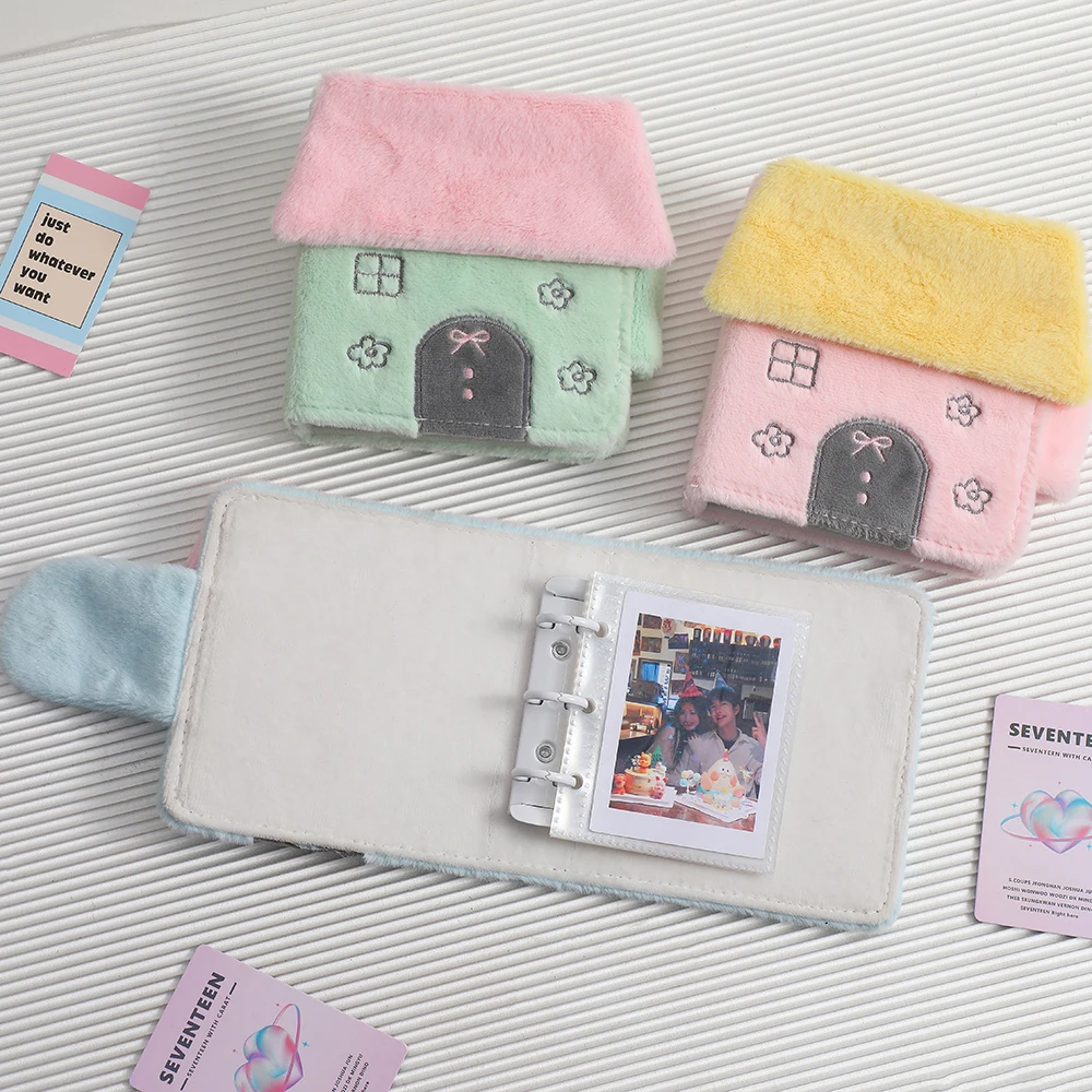 New House Shape peluche Kpop porta carte fotografiche raccoglitore Album 3 pollici Idol Photo Cards Collection Book Kpop Stationery