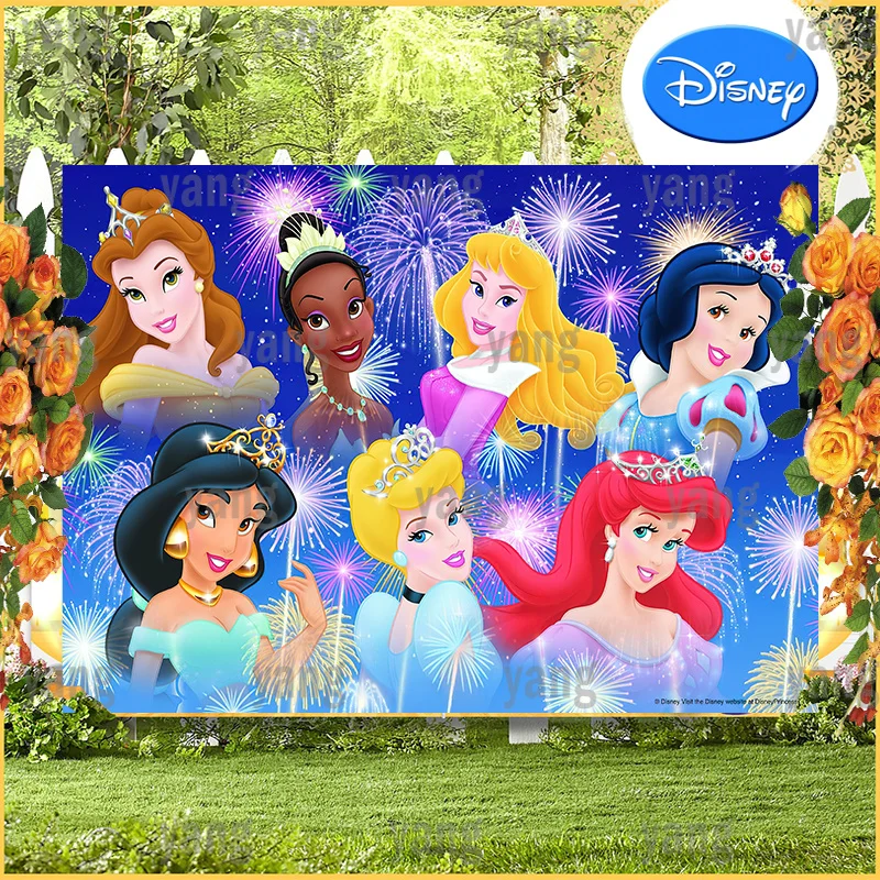 

Disney Princess Snow White Belle Cinderella Jasmine Birthday Party Magic New Year Fireworks Backdrop Background Decoration Shoot