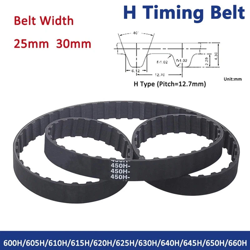 

1PC H Type Timing Belt 600H/605H/610H/615H/620H/625H/630H/640H/645H/650H/660H Width 25/30mm Black Rubber Closed Synchronous Belt