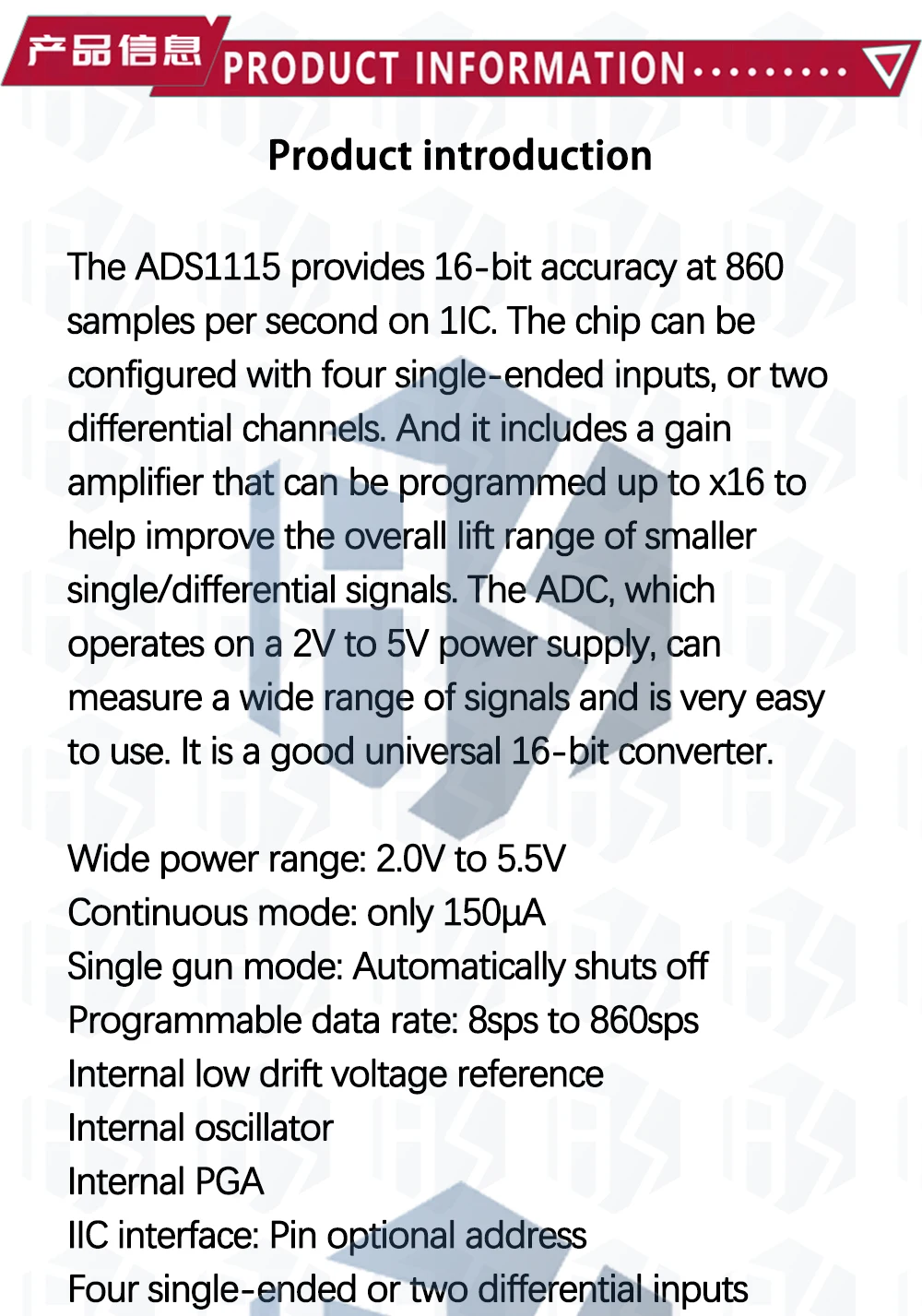 1PCS~10PCS EGBO 12 Bit/16 Bit I2C ADS1115 ADS1015 Modul ADC 4-Kanal mit Pro-Gain-Verstärker für Arduino RPi Lila Blau – Detail 2