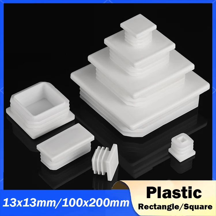 5/10/20Pcs White Rectangle/Square Blanking End Cap Table Leg Foot Pad Steel Pipe Insert Plug 13/15/16/19/20/25/30/32/35mm~200mm