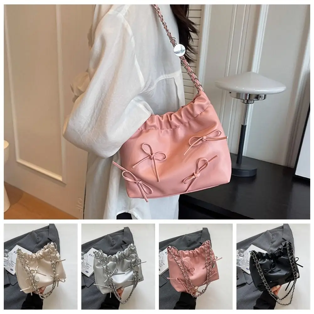 Pu Lederen Strik Emmer Tas Sweet Chain Grote Capaciteit Boog Crossbody Tas Koreaanse Stijl Schoudertas Strik Draagtas Feest