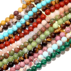 Perles Rondes Naturelles en Pierre de Lave, Œil de Tigre, Agates, Angélite Rose, Quartz, pour Bijoux, Accessoires de Bracelet à Faire Soi-Même