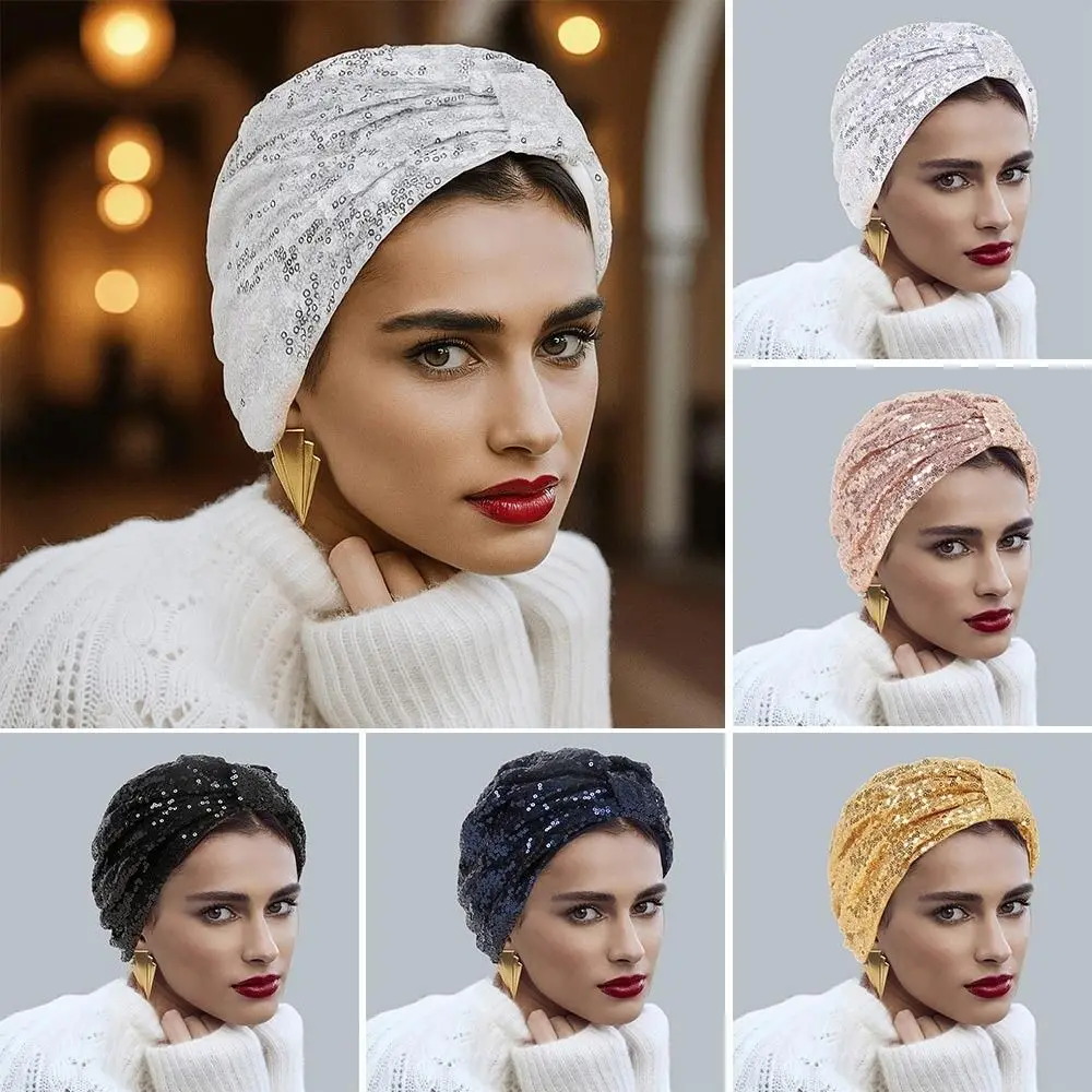 

Ramadan Muslim Fashion Sequin Turban Cap Women Hijab Islamic Chemo Cap Head Scarf Ladies Head Wrap Trendy Indian Hijab Hat