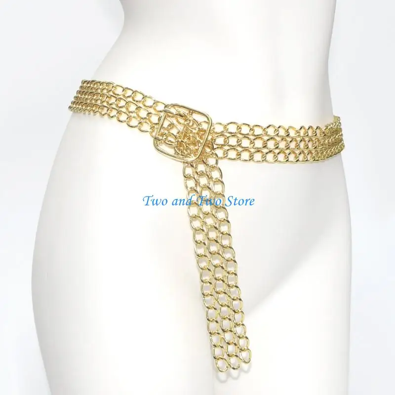 HX6F Modern Metallic Waist Harness Waistband 3cm Width Night Out Fashion Statement