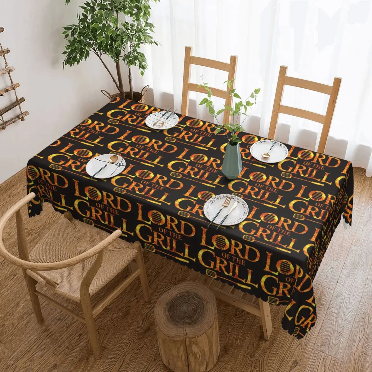 Lord Of The Grill, Barbecue Chef Custom Rectangular Tablecloth Oilproof Table Cover for Dining Events Table Cloth