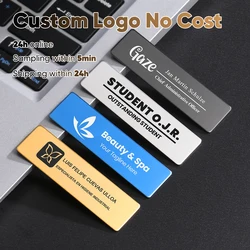 1PC 7x2cm Free Customizable Brooches Pin Personalized Engrave Text Logo Business ID Plate Steel Metal Tag Customized Name Badges