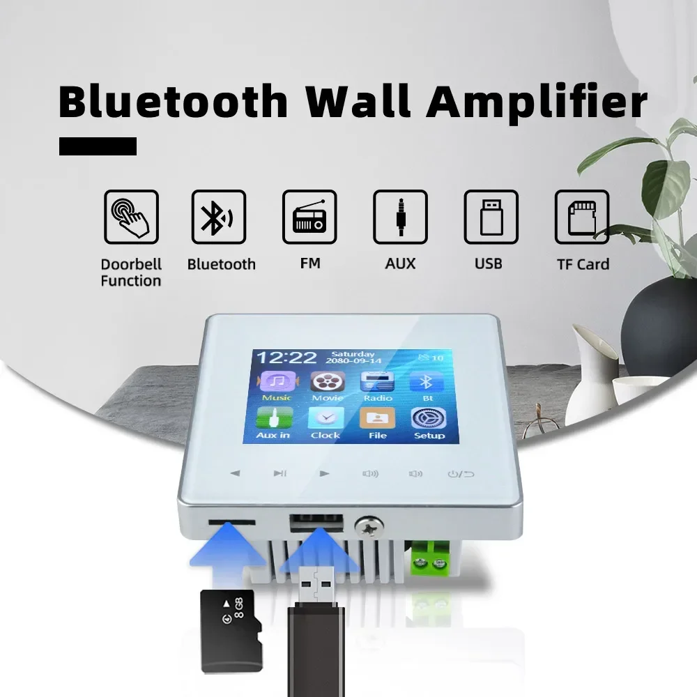 Home Audio Bluetooth Wall Amplifier Touch Key Music Plate Stereo 6.5 inch Ceiling Speaker Background Loudspeaker for Residential