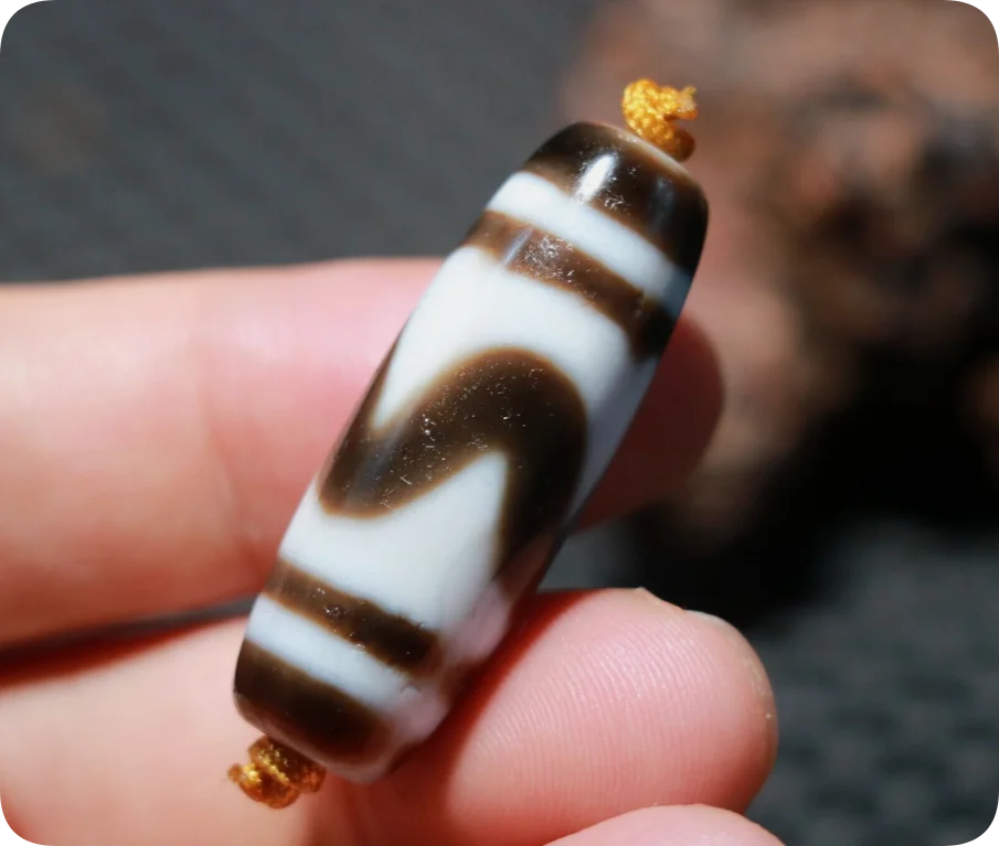 Energy Tibetan Old Agate Sharp Tiger Tooth 1 Line dZi Bead Totem Amulet Pendant