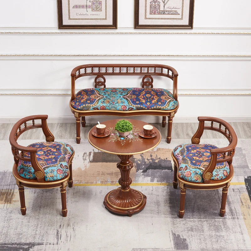 Walnut one table three chairs solid wood double chair living room balcony casual single sofa chair round table