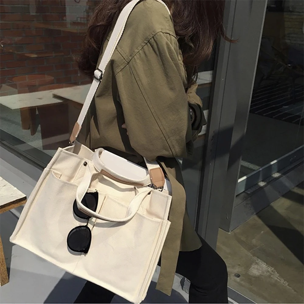 

Female Casual Canvas Women Bag Portable Professional Handbag Large Square Bags With Pockets Woman Female Lady Crossbody