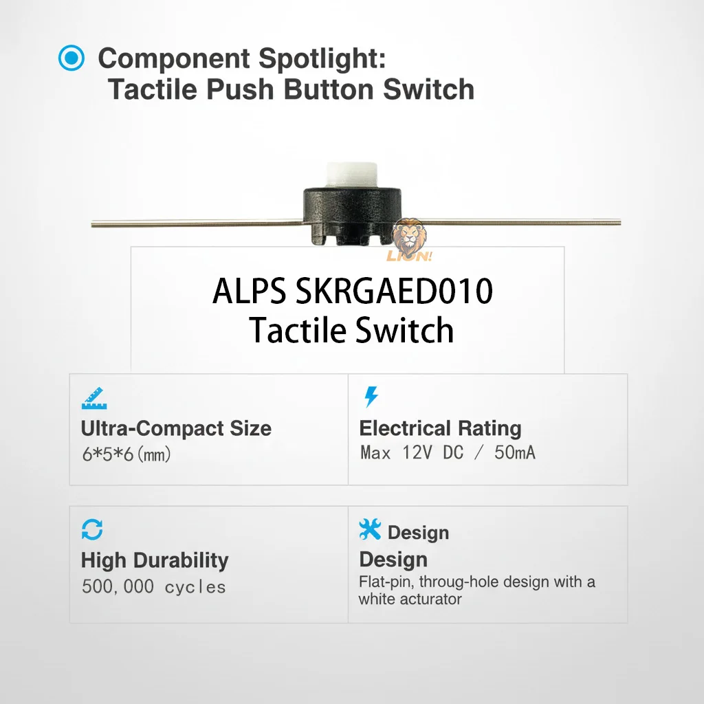 1000-3000pcs/lot SKRGAED010 For Alps White Round Tactile Switch micromotion Pushbutton 6*6*5 Direct Insertion 2-pin