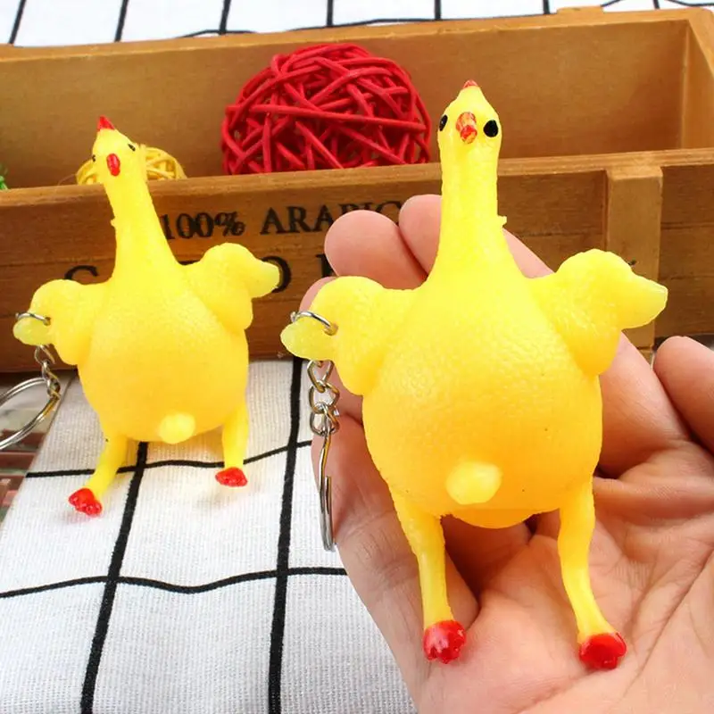 Cute Chicken Egg Laying Hens Crowded Stress Ball Keychain Creative Funny Spoof Tricky Gadgets Toy Chicken Keyring Key Chains