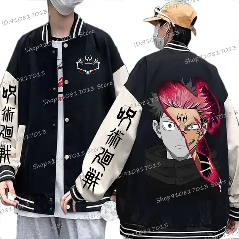 2025 ใหม่อะนิเมะ Jujutsu Kaisen ชุดเบสบอล Yuji Itadori แฟชั่นพิมพ์ผู้ชายผู้หญิงกีฬา Street Casual เสื้อแขนยาว