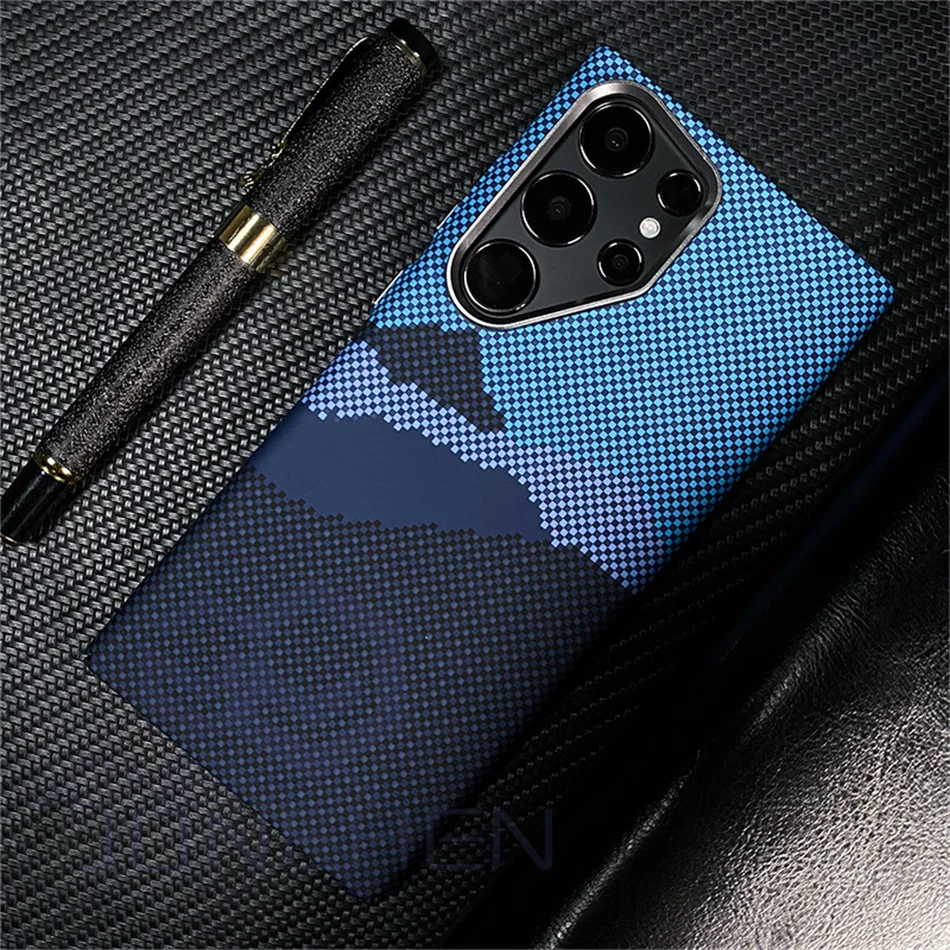 Luxury 3D Cloud Carbon Fibre Patterned Mganetic Slim Case For Samsung Galaxy S24 Ultra S23 Plus Hard Metal Len Cover For Magsafe