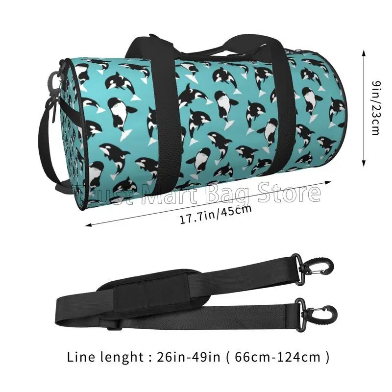 Killer Whale Orca Pattern Round Travel Duffle Bag Durable Waterproof Shoulder Tote Bags Sports Yoga Gym Bag Outdoor Fitness Bags