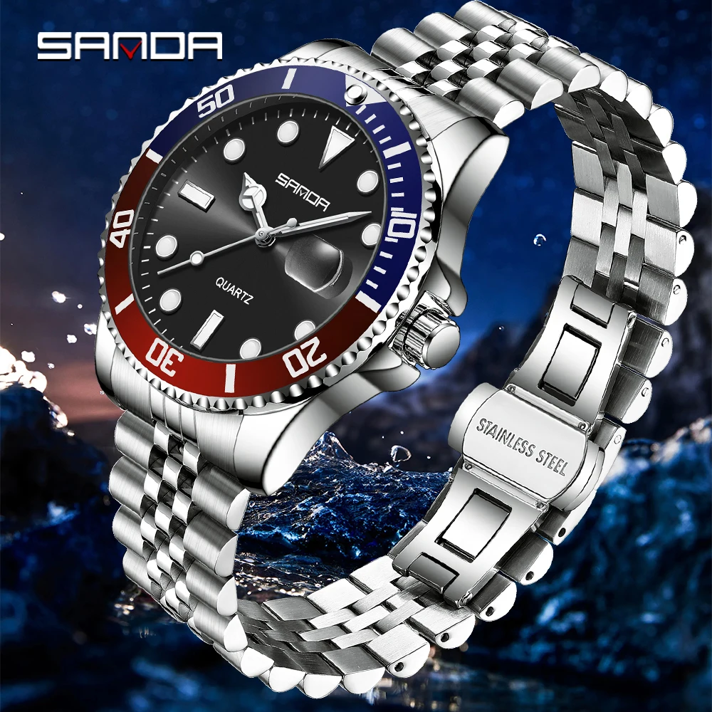 SANDA New 1099 Business Men's Quartz Watch Personalized Waterproof Night Light Calendar Fashion Men's Quartz Watch
