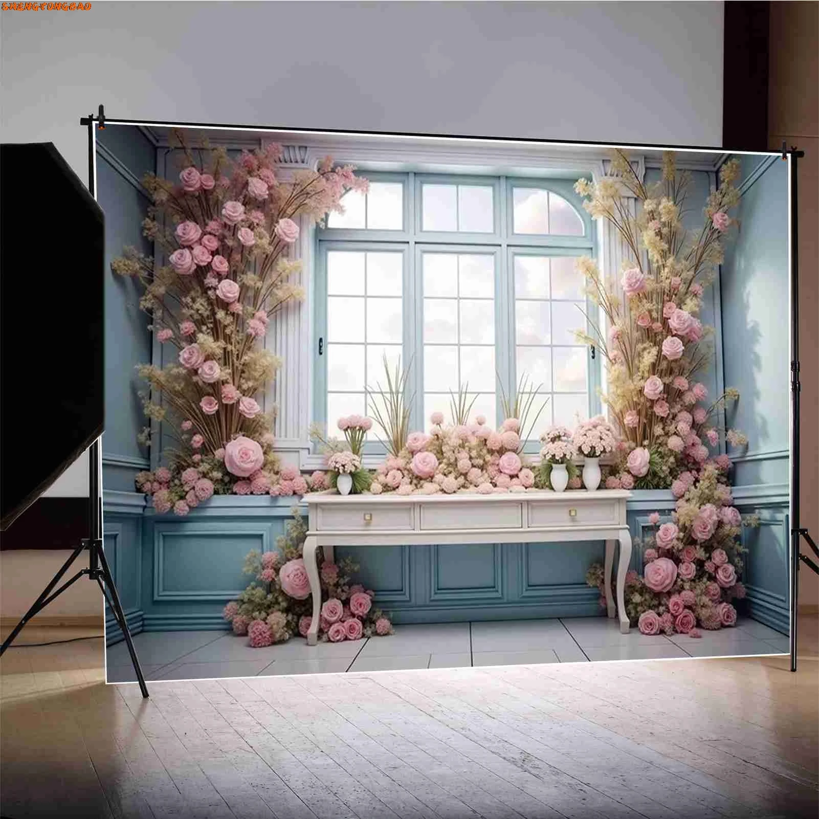Floral Flower Balloon Curtain Birthday Photocall Background Wedding Photobooth Arch Backdrop Photography Studio Props