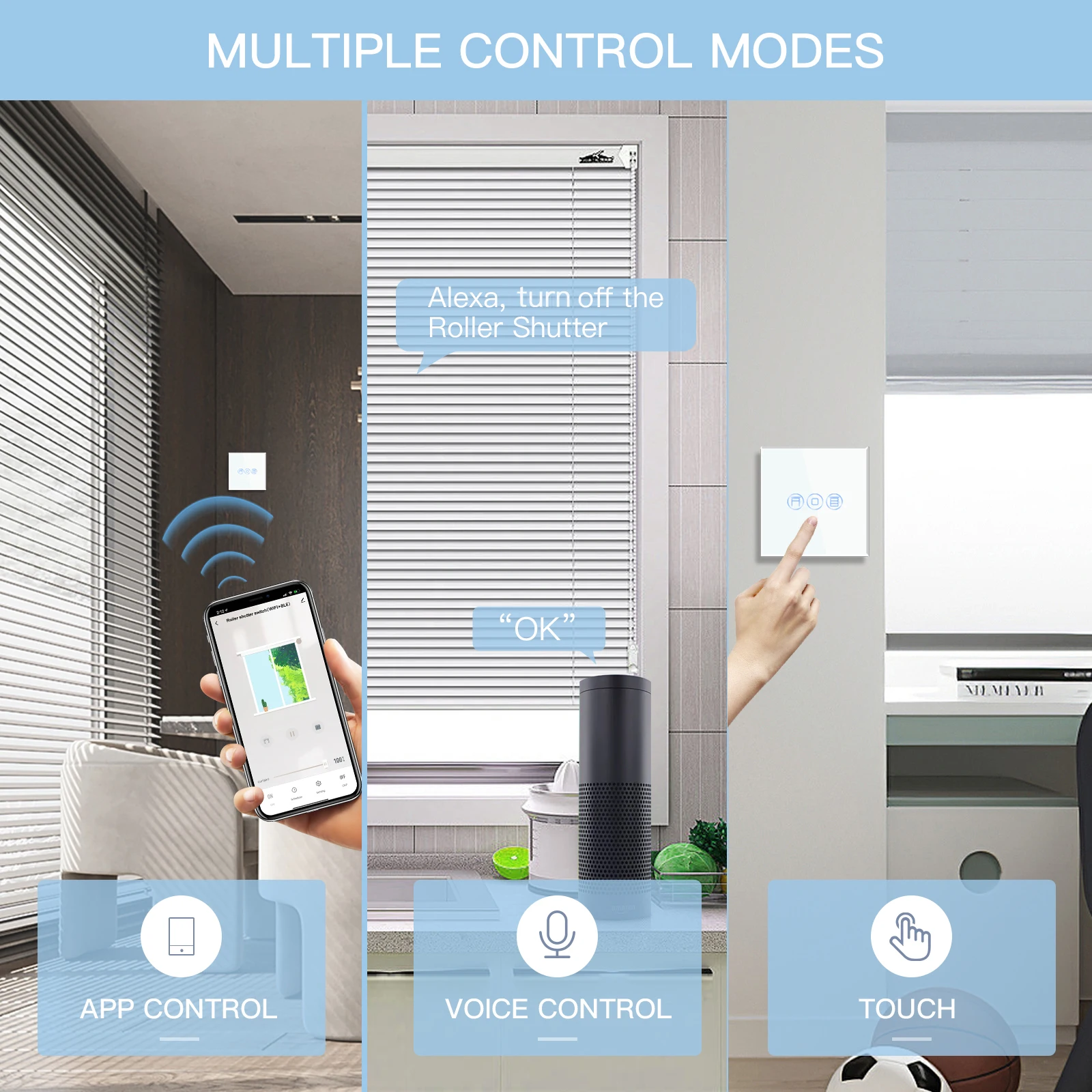 BSEED Wifi Rollladen Schalter 1/2/3Gang Licht Mit Blind Schalter EU Buchse USB C Ports tuya Smart Leben App Steuerung