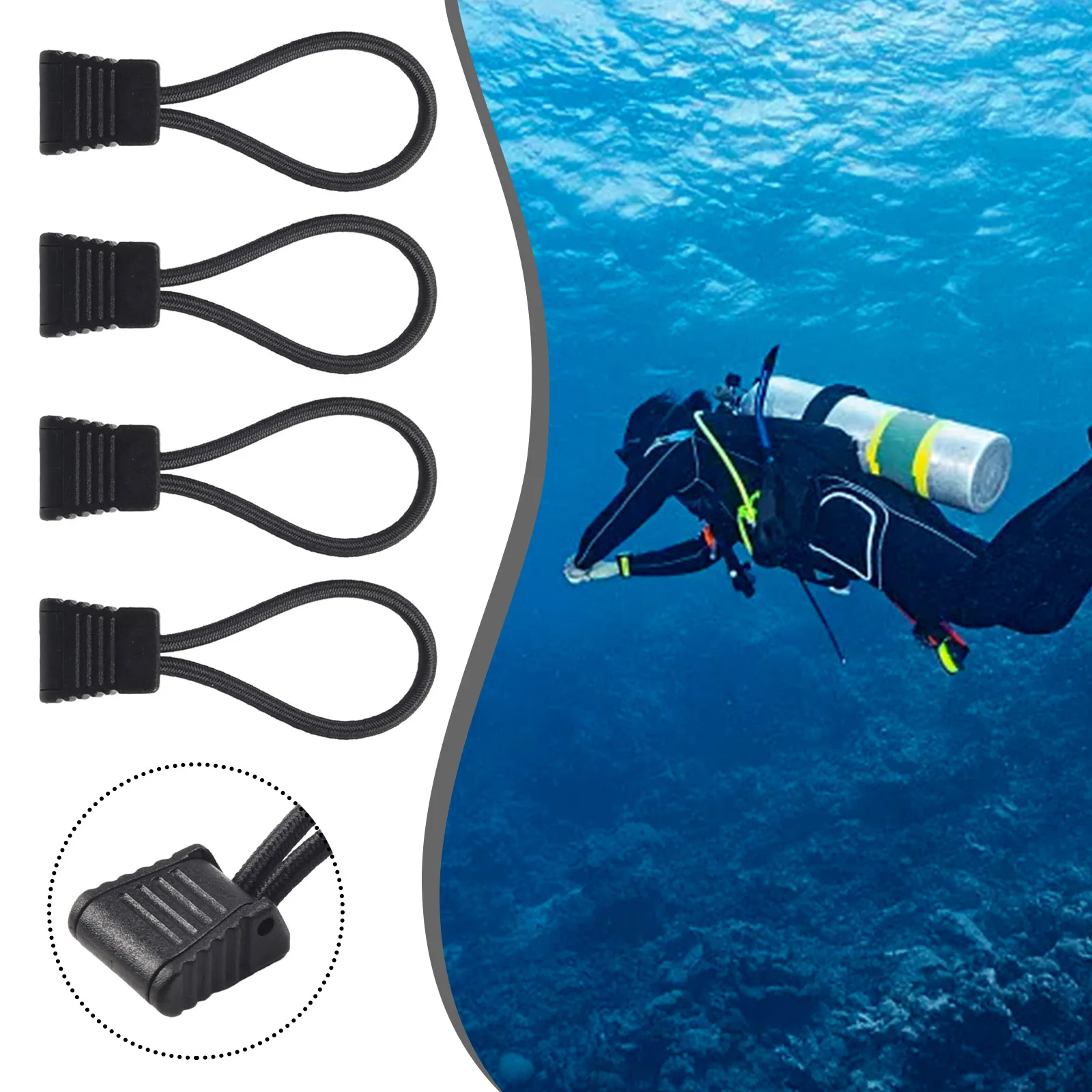 2022 New Hose Clip Scuba Diving Fixed Rope Fixed Tie Parts 4x/Set 6.5cm Black Bungee Rope Elastic Rope+plastic