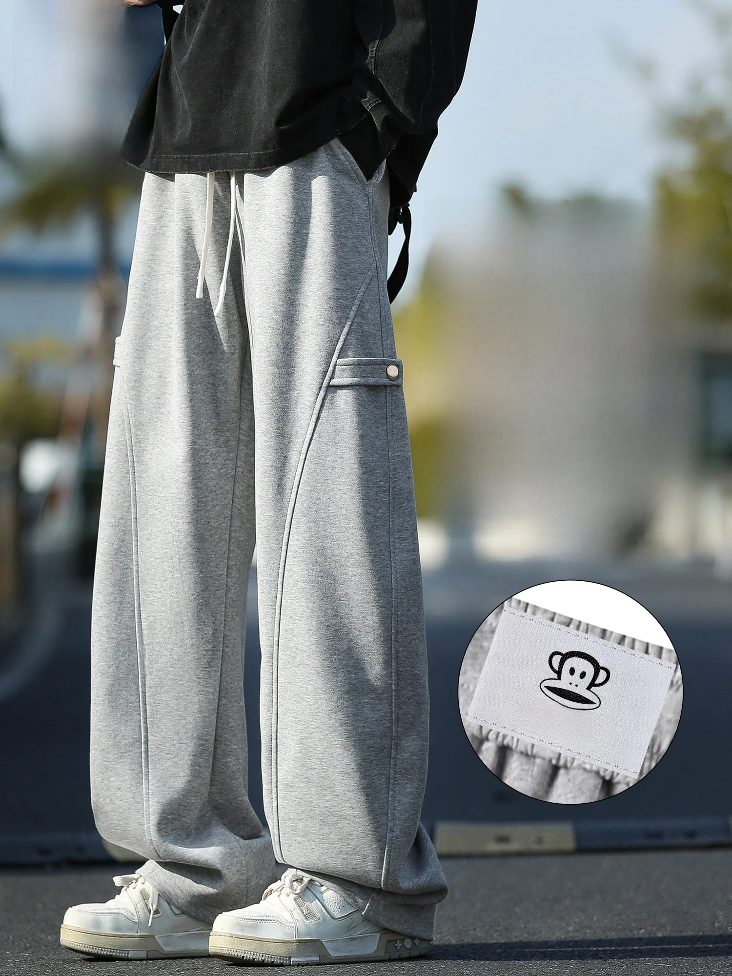 

Мужские повседневные брюки Paul Frank American Style: свободные, драпированные, вязаные, с деконструированным пэчворком, широкие штанины, весна