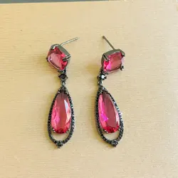 Bilincolor Vintage Red Cubic Zirconia Earring for Women Wedding Jewelry