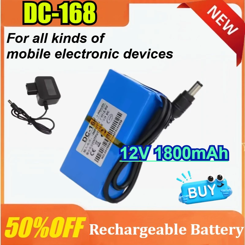 

DC-168 12V 1800mAh Rechargeable Li-ion Battery Mini Portable Lithium-ion Batteries Pack for CCTV Camera with 1A Charger